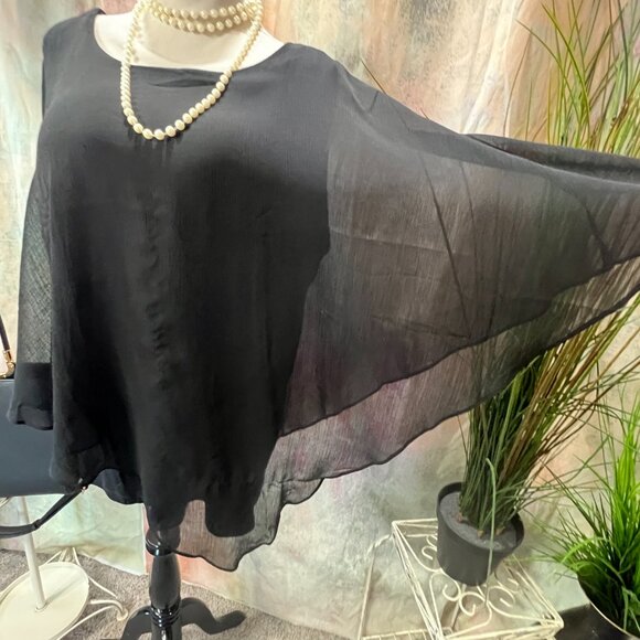 AGB πFigure- Friendly Black Chiffon Drape Overlay Top Keyhole Backside - Picture 6 of 14